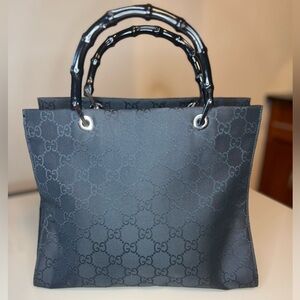 Gucci Bamboo Vintage Black Nylon Handbag